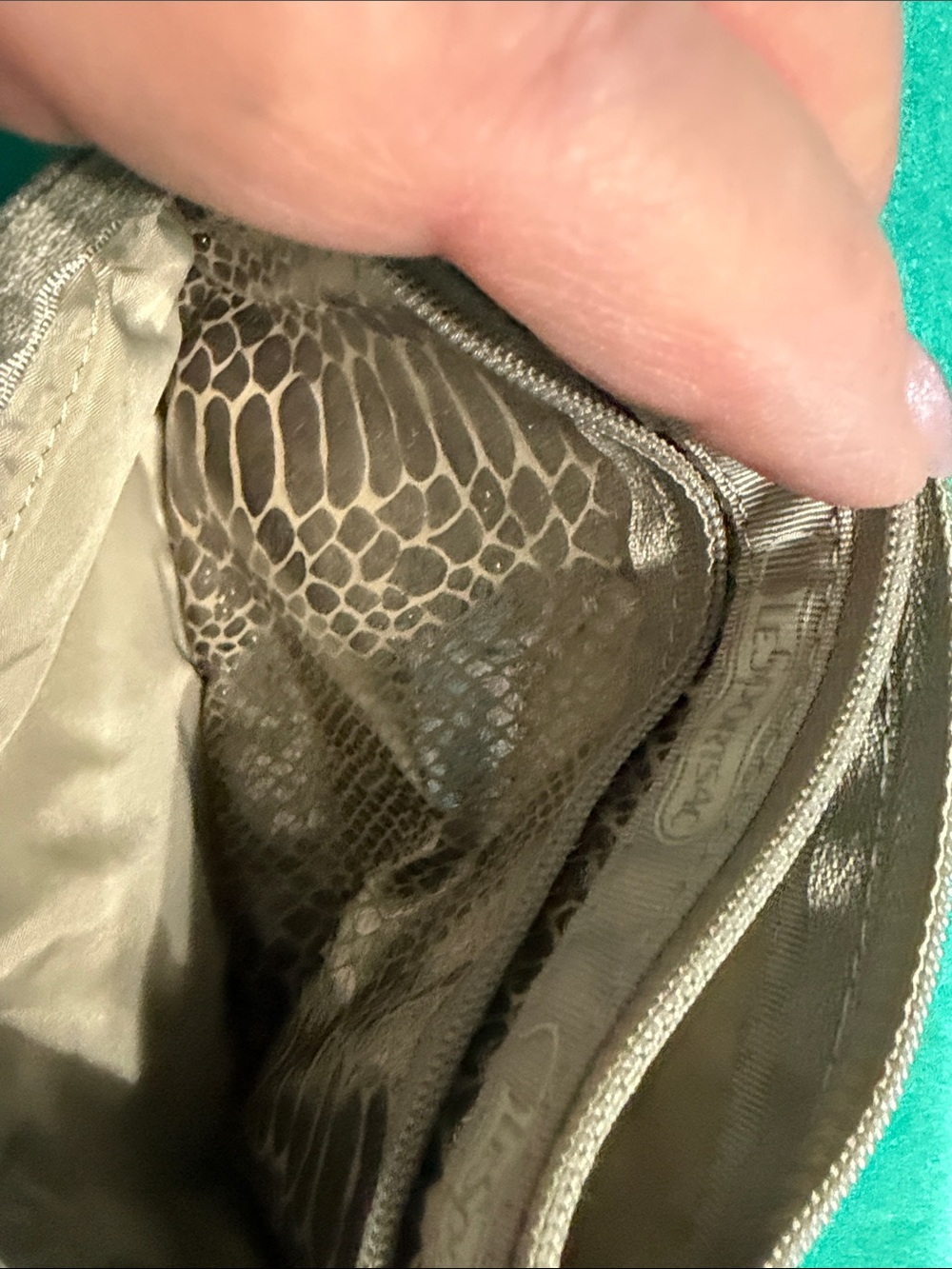 Lesportsac Taupe Metallic Snake-Print Triple Zip Pouch - Picture 6 of 7